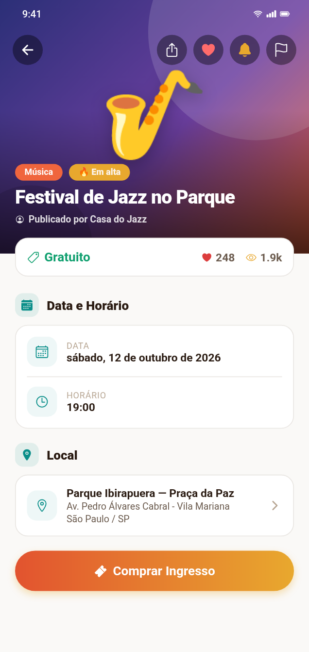 Tela de detalhes de um evento