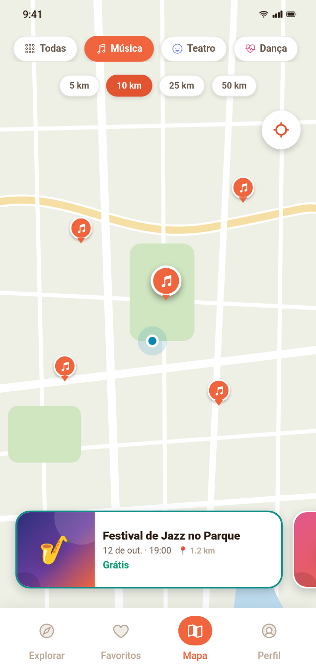 Mapa com eventos próximos